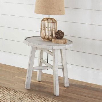 Bowery Hill Farmhouse Wood End Table in Distressed Alabaster White