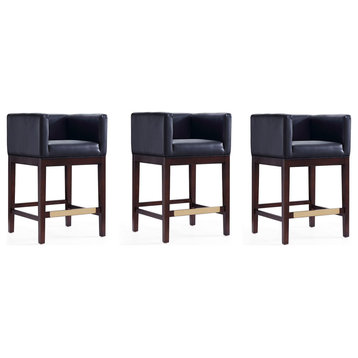 Kingsley Counter Stool in Black and Dark Walnut (Set of 3)