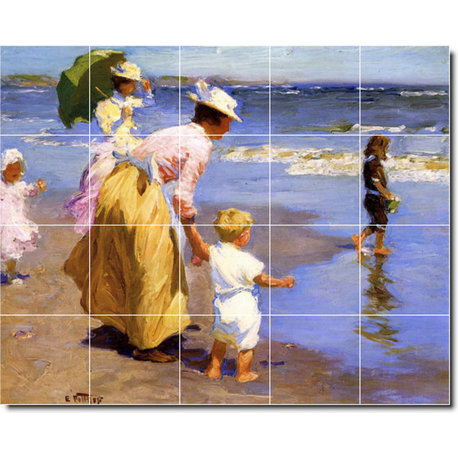 Edward Potthast Waterfront Painting Ceramic Tile Mural #137, 30"x24"