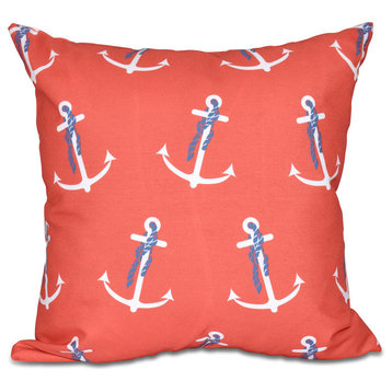 Anchor Whimsy, Geometric Print Pillow, Orange, 18"x18"