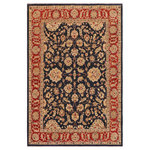 Bareens Designer Rugs - Shabby Chic Ziegler Lavenia Navy Red Hand-Knotted Wool Rug - 8'9'' x 11'2'' - Enhance the ambiance of your home with this magnificent Persian-influenced Turkish hand-knotted rug made by skilled artisans capable of creating the most exceptional vegetable dyes and hand-spun wool. This exquisite handmade rug is a one-of-a-kind Peshawar Kafkaz, otherwise identified as Chobi, Chobi Peshawar, Oushak, or Ziegler rug. These handmade rugs are crafted in Pakistan utilizing superior-quality wool imported from Australia, New Zealand, and Korea in two types of weaves: the Persian weave and the Mori weave. This rug is meticulously crafted by hand using the finest natural vegetable dyes extracted from local plants. The artisans use a blend of hand-spun local and fine merino wool, resulting in a rug with a compelling texture, higher lanolin content, and longer staple. The artisans occasionally incorporate natural or artificial silk into the pile to enhance specific motifs. The finished product is an awe-inspiring execution of flawless design and an understated palette that exudes elegance.