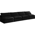 Meridian Furniture - Plush Velvet / Down Standard Comfort Modular Sofa, Black, 4-Piece: 4 Armless Chair - No matter how big or little the size of your gang, they can all find their sweet spot when you choose pieces from the Plush collection to build your ideal seating group. Choose this individual Plush piece or pair multiple pieces together to get the custom look everyone will love. The soft black velvet material is soft and welcoming to the touch, and the set's cushions are overstuffed with a down and feather blend to provide ample support for tired bodies.