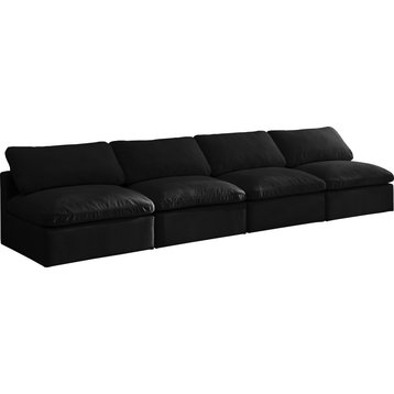 Plush Velvet / Down Standard Comfort Modular Sofa, Black, 4-Piece: 4 Armless Chair