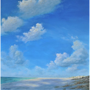 Large Original Beach Seascape Painting With Billowing Clouds