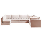 Meridian Furniture - Jacob Velvet Upholstered 7-Piece U-Shaped Modular Sectional, Pink - Create the ideal seating arrangement for your space when you pick and choose the elements you like mostincluding this Jacob velvet modular sectional. Mix and match items in the Jacob collection to bring your living space or family room together with a personalized slant. Soft pink velvet upholstery is soft and welcoming to the touch, adding a luxurious feel to everyday seating. Deep channel tufting adds to the piece's durability, and latches underneath the unit make it easy to attach to other pieces in the collection.