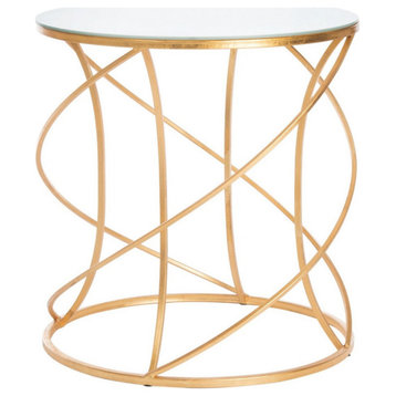 Eliana Glass Top Round Accent Table Gold/White