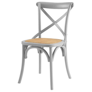 Farmhouse Dining Chair, Bowed Metal Legs With Natural Rattan Seat