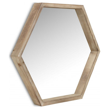 HomeRoots Modern Natural Wood Finish Hexagonal Wall Mirror
