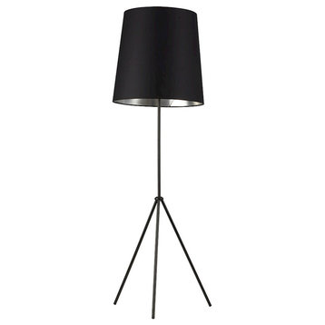 Dainolite Tripod 1 Light Floor Lamp, Black/Silver Tapered Drum - OD3-F-697-MB