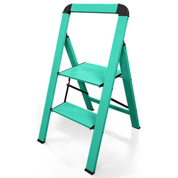 2 Step Ladder Foldable Step Stool Safety Anti-Slip Pedal 330lbs Max, Green