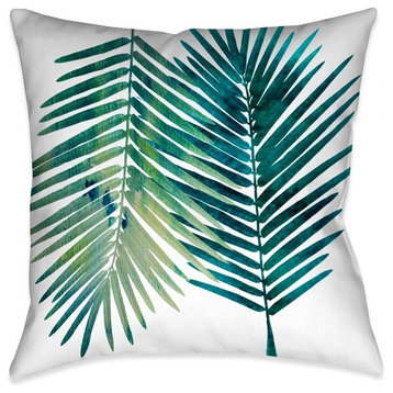 Watercolor Teal Palms I Outdoor Decorative Pillow, 20"x20"