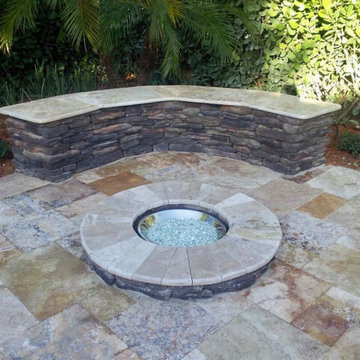 Fire Pit and custom stone bench