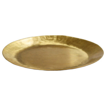 Serene Spaces Living Antique Round Raw Brass Tray, 12" Diameter and 0.75" Tall