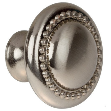 1-1/4" Round Beaded Cabinet Knob, Set of 10, Satin Nickel
