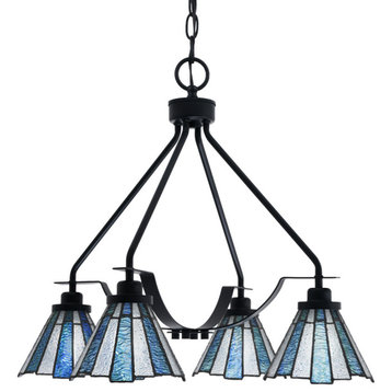 Odyssey 4 Light, Chandelier In Matte Black Finish With 7" Sea Ice Art Glass