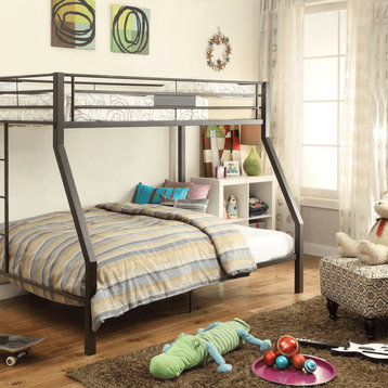 79" X 56" X 65" Twin Over Full Brown Metal Tube Bunk Bed