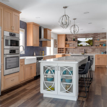 Natural White Oak Cabinets & Blue Tile Backsplash - Design-Build Kitchen Remodel