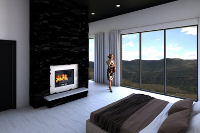 Example of a minimalist bedroom design in Miami