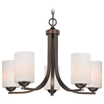 Contemporary Bronze Chandelier with White Cylinder Glass Shades