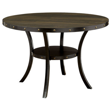 Benzara BM183278 Wood Round Dining Table With Lower Shelf, Light Walnut Brown