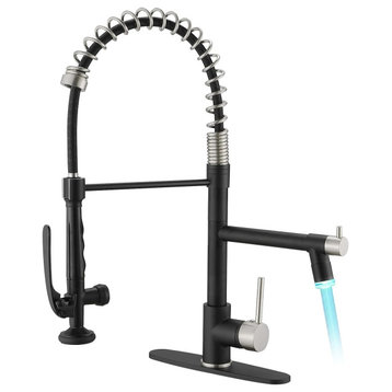 Tall Kitchen Faucet, LED Design With Pull Down Hose, Matte Black/Brushed Nickel