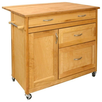 Pemberly Row 3-Drawer Wood Mid Sized Drawer Kitchen Cart in Natural