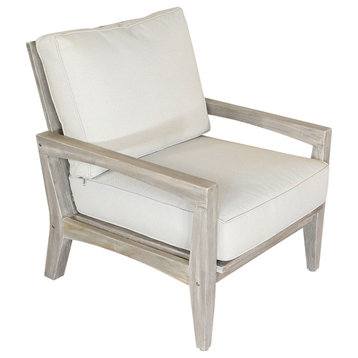 Courtyard Casual Driftwood Gray Teak Surf Side Outdoor Club Chair with Cushions