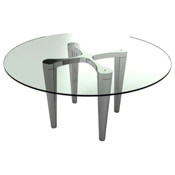 Leonzio Circular Dining Table, Polished and Brushed Stainless Steel Base, Clear