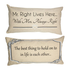 Mr. Right Romantic Anniversary Wedding Quote Pillow Gift for Husband Wife