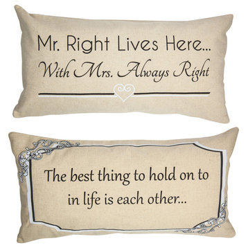 Mr. Right Romantic Anniversary Wedding Quote Pillow Gift for Husband Wife