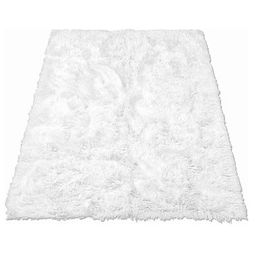 Rectangle Faux Fur Designer Sheepskin Rug, White, 5'x7'
