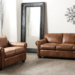 Rexford Bomber Brown Blended Leather Sofa Set - $1992.80 - Living Room Furniture Sets