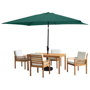 6 Piece Set, Okemo Table, 4 Chairs, 10' Rectangular Umbrella Hunter Green