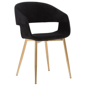 Jocelyn Mid-Century Dining Accent Chair, Black With Gold Legs