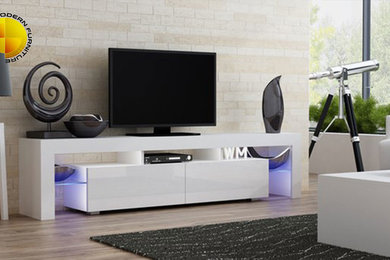 Modern TV Stand 200cm White Matt & White High Gloss Cabinet Unit RGB LED Lights