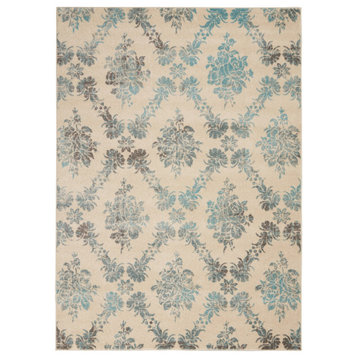 Nourison Tranquil Transitional Area Rug, Ivory/Turquoise, 5'3"x7'3"