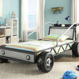 Race Car Twin Bed in Black / Silver - Bunk Beds