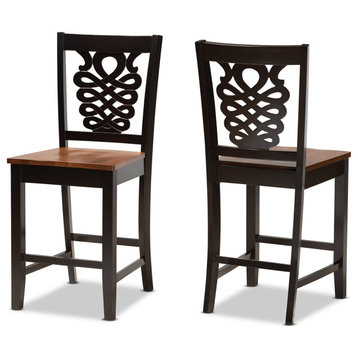 Gervais Two-Tone Dark Brown and Brown Finished Wood 2-Piece Counter Stool Set