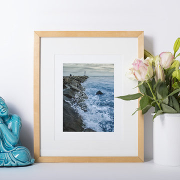 Splashing on the Jetty Coastal Beach - Shore Landscape Photograph Wall Art Print