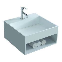 ADM Bathroom Design - ADM Square Shelved Wall Mounted Sink, White, 20" - Bathroom Sinks