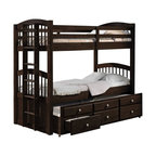 ACME Micah Wooden Frame Twin over Twin Storage Bunk Bed with Trundle in Espresso