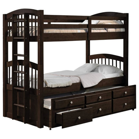 ACME Micah Wooden Frame Twin over Twin Storage Bunk Bed with Trundle in Espresso