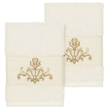 Scarlet 2-Piece Embellished Washcloth Set, Cream