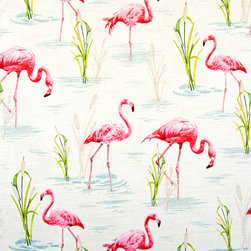 Flamingo fabric retro tropical pink toile - Fabric
