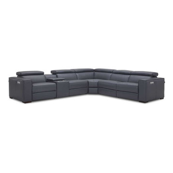 Picasso 6-Piece Motion Leather Sectional Sofa, Blue Grey