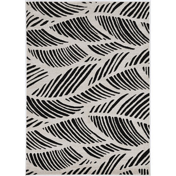 KAS Lucia 2770 Folia Tropical Rug, Black and White, 3'3"x4'11"