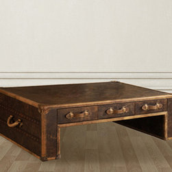 Vintage Steamer Trunk Coffee Table with 3 Drawers - Coffee Tables