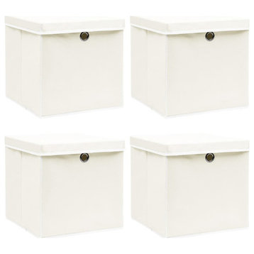 vidaXL Storage Box 4 Pcs Foldable Pack Box Storage Chest with Lids White Fabric