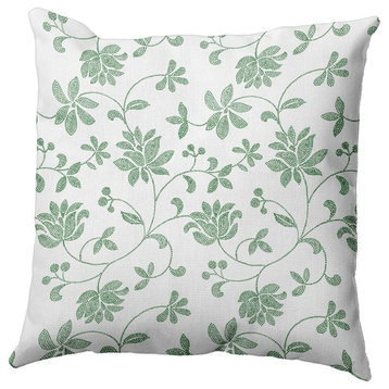 Traditional Floral Polyester Indoor Pillow, Green, 18"x18"