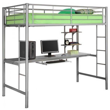 Walker Edison Metal Twin Loft bed with Workstation in Silver